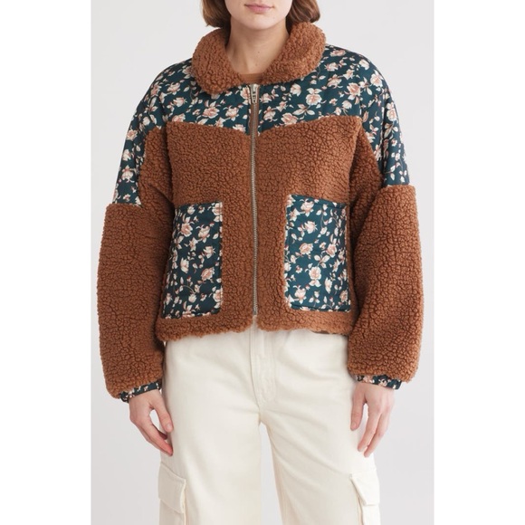 Blank NYC Floral Quilted Trim Fleece Teddy Bear Jacket - Picture 1 of 10